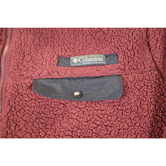 Columbia Fleece Jacket Mens Large Maroon Full Zip Sherpa Outdoor Warm AM0440 - Picture 3 of 5